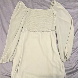 Aritzia Cream Smocked Sundress with Bishop Sleeves
